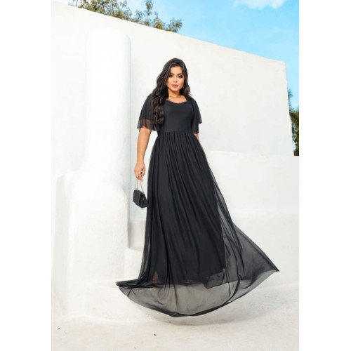 VESTIDO DE FESTA LONGO COM MANGA