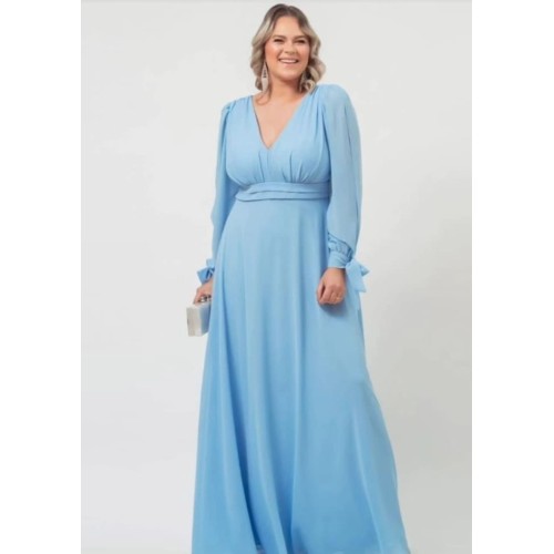 VESTIDO DE FESTA LONGO PLUS SIZE COM MANGA LONGA