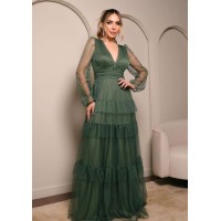 VESTIDO DE FESTA LONGO PLUS SIZE BABADOS EM CAMADA