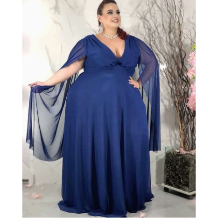 VESTIDO DE FESTA LONGO PLUS SIZE MANGA CAPA